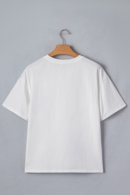 White Color Block Chest Pocket Patched Casual Short Sleeve Top