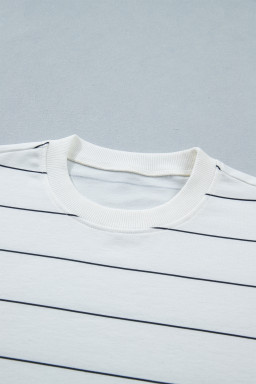White Stripe Half Sleeve Tee Drawstring Shorts 2pcs Set