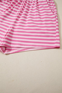 Pink Stripe Cap Sleeve Tee Elastic Waist Shorts 2pcs Outfit