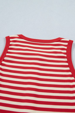 Red Stripe Buttoned Ribbed Knit Tank Top