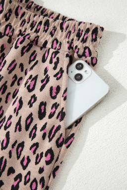 Pink Leopard Print Casual Tee and Pants 2pcs Outfit