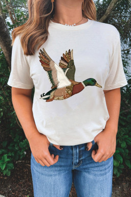 White Flying Mallard Faux Patchwork Printed T Shirt