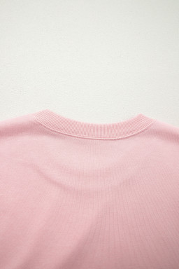 Light Pink Solid Color Loose Tee Drawstring Wide Leg Pants 2pcs Outfit