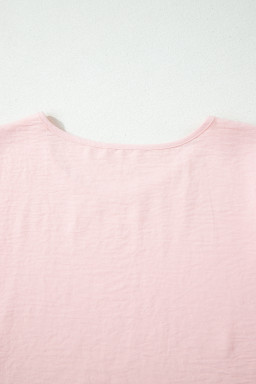 Light Pink Solid Color Ruffle Trim Short Sleeve Blouse