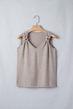 Gray Morn Metal Star Detail V Neck Sweater Knit Tank Top