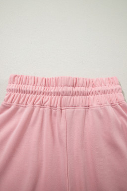 Light Pink Solid Color Loose Tee Drawstring Wide Leg Pants 2pcs Outfit
