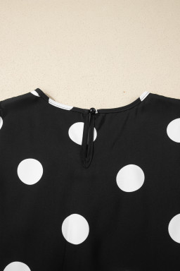 Black Polka Dot Print Pleated Round Neck Tank Casual Wide Leg Two-Piece Outfit