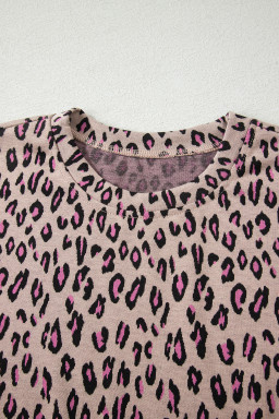Pink Leopard Print Casual Tee and Pants 2pcs Outfit