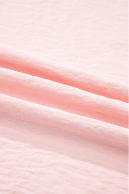 Light Pink Solid Color Ruffle Trim Short Sleeve Blouse