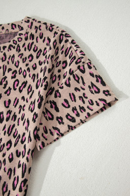 Pink Leopard Print Casual Tee and Pants 2pcs Outfit
