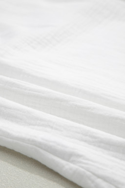 White Lace Trim Cuffed Short Sleeve Textured Shirt