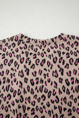 Pink Leopard Print Casual Tee and Pants 2pcs Outfit
