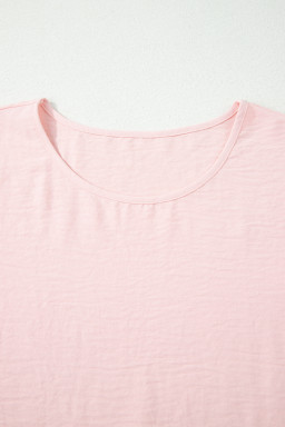 Light Pink Solid Color Ruffle Trim Short Sleeve Blouse