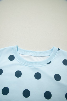 Sky Blue Ribbed Trim Polka Dot Print Tank Split Mini Skort 2pcs Set