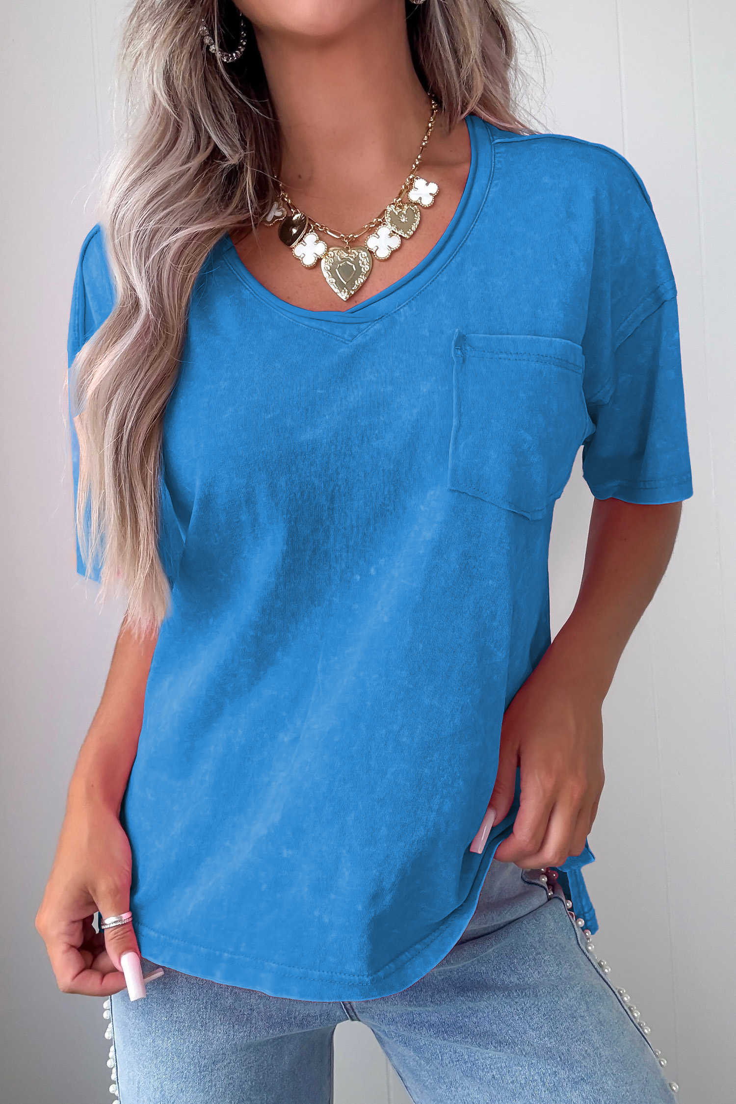 Blue Cotton Mineral Wash T Shirt