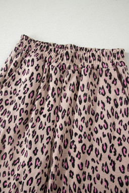 Pink Leopard Print Casual Tee and Pants 2pcs Outfit