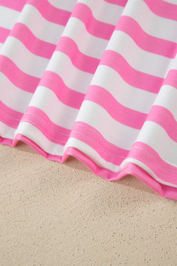 Pink Stripe Colorblock Patched Pocket V Neck Plus Size Tee