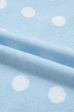 Light Blue Polka Dot Puff Short Sleeve Sweater Top