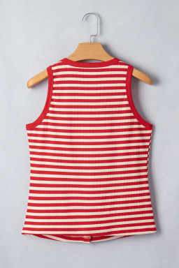 Red Stripe Buttoned Ribbed Knit Tank Top