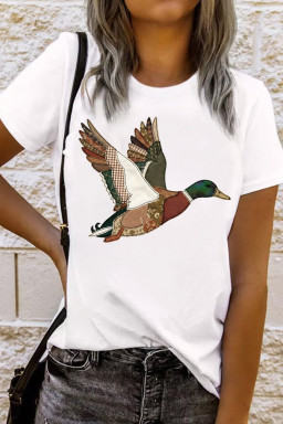 White Flying Mallard Faux Patchwork Printed T Shirt