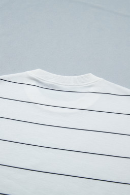 White Stripe Half Sleeve Tee Drawstring Shorts 2pcs Set