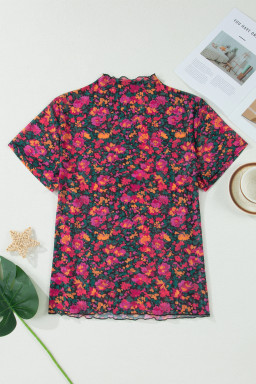 Rose Plus Size Floral Mesh Short Sleeve Top