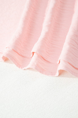 Light Pink Solid Color Ruffle Trim Short Sleeve Blouse