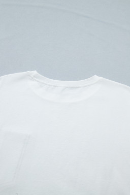 White Color Block Chest Pocket Patched Casual Short Sleeve Top