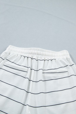 White Stripe Half Sleeve Tee Drawstring Shorts 2pcs Set