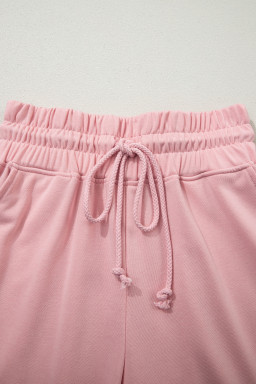Light Pink Solid Color Loose Tee Drawstring Wide Leg Pants 2pcs Outfit