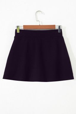 Black Solid Color Wrapped Side Slit Skort