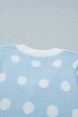 Light Blue Polka Dot Puff Short Sleeve Sweater Top
