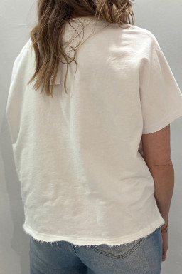 White Patriot Star Patched Notched Neck Mineral Washed Tee