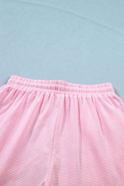 Pink Stripe Matching Oversized Tee and Drawstring Shorts Set
