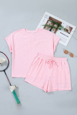 Pink Stripe Matching Oversized Tee and Drawstring Shorts Set