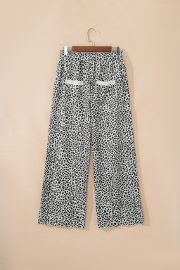 Gray Animal Print Wide Leg Terry Knit Pants