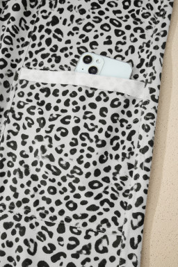 Gray Animal Print Wide Leg Terry Knit Pants