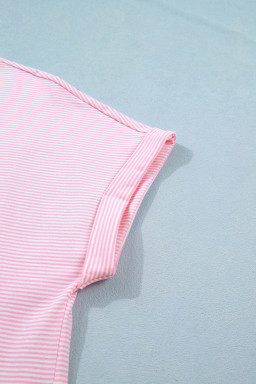 Pink Stripe Matching Oversized Tee and Drawstring Shorts Set