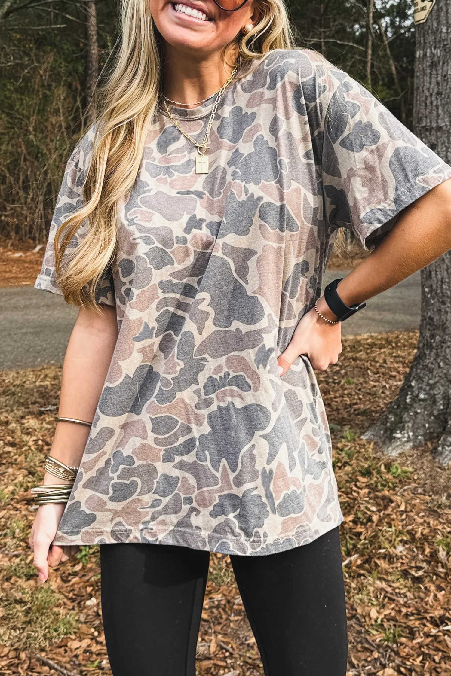 Multicolour Retro Camouflage Print Womens Casual T Shirt