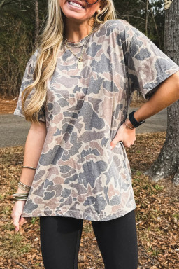 Multicolour Retro Camouflage Print Womens Casual T Shirt