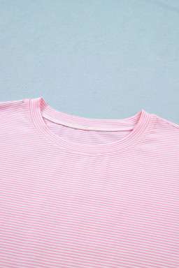 Pink Stripe Matching Oversized Tee and Drawstring Shorts Set