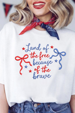White Land of the free because of the brave Embroidered T Shirt