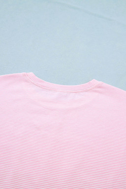 Pink Stripe Matching Oversized Tee and Drawstring Shorts Set