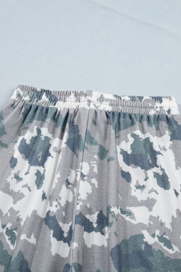 Brown Camouflage Print Contrast Lace-up Raw Edge Pocketed Loose Pants