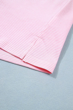 Pink Stripe Matching Oversized Tee and Drawstring Shorts Set