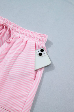 Pink Stripe Matching Oversized Tee and Drawstring Shorts Set