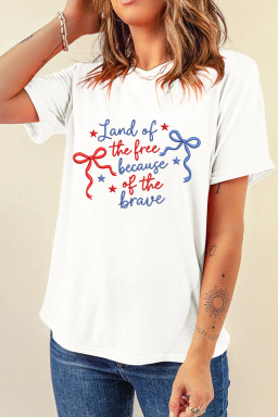 White Land of the free because of the brave Embroidered T Shirt