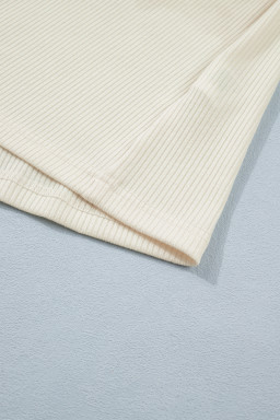 Beige Denim Patchwork Short Sleeve Ribbed Shirt