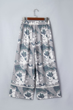 Brown Camouflage Print Contrast Lace-up Raw Edge Pocketed Loose Pants