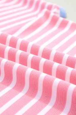 Pink Stripe Contrast Trim Loose Short Sleeve Top